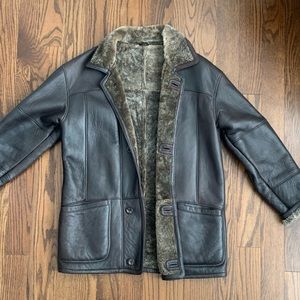 Vintage sheepskin shearling brown leather coat